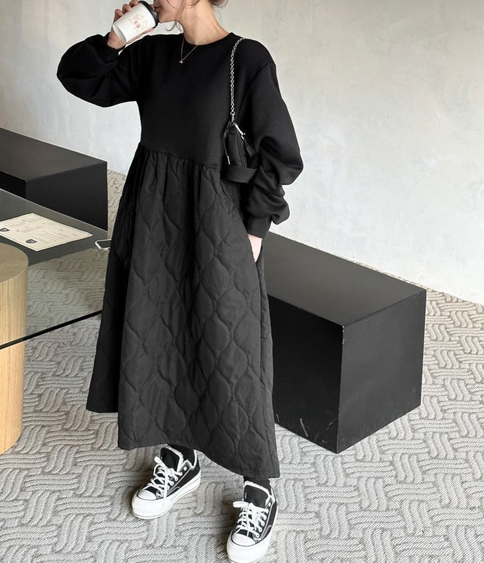 フレンチ スウェット× キルティング 起毛 ワンピース 全2色