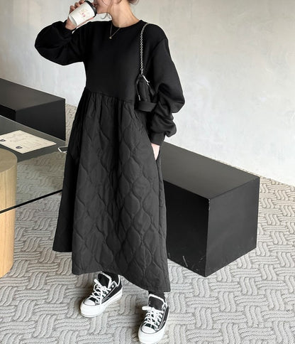 フレンチ スウェット× キルティング 起毛 ワンピース 全2色