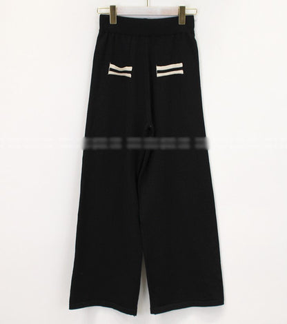 ハート ビジュー ツートン ワイド パンツ ニット セットアップ