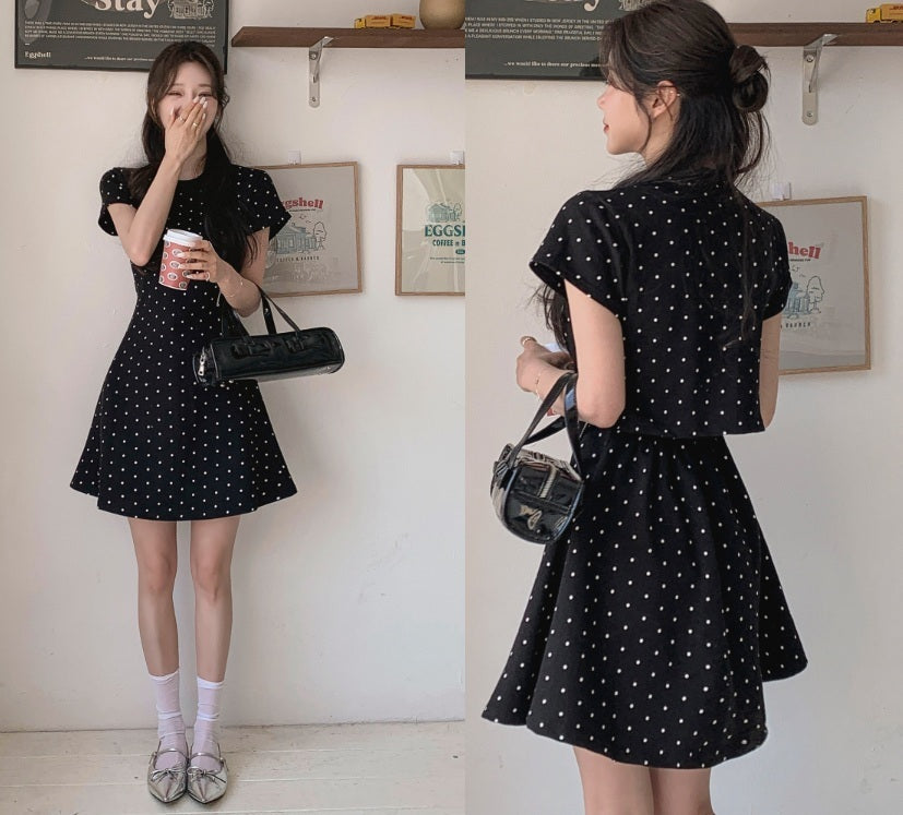 バックスリット スリムタック フレア ワンピース 着丈2タイプ