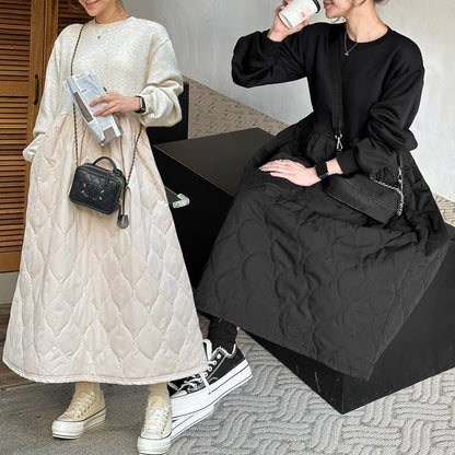 フレンチ スウェット× キルティング 起毛 ワンピース 全2色
