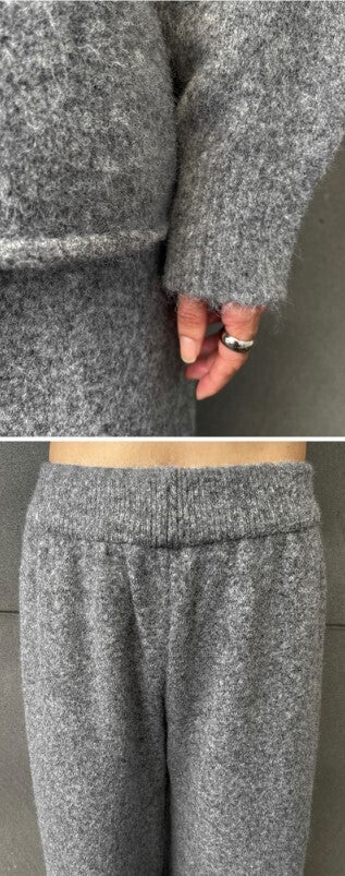 ハーフジッパー ワイドパンツ ウール混 ニット セットアップ