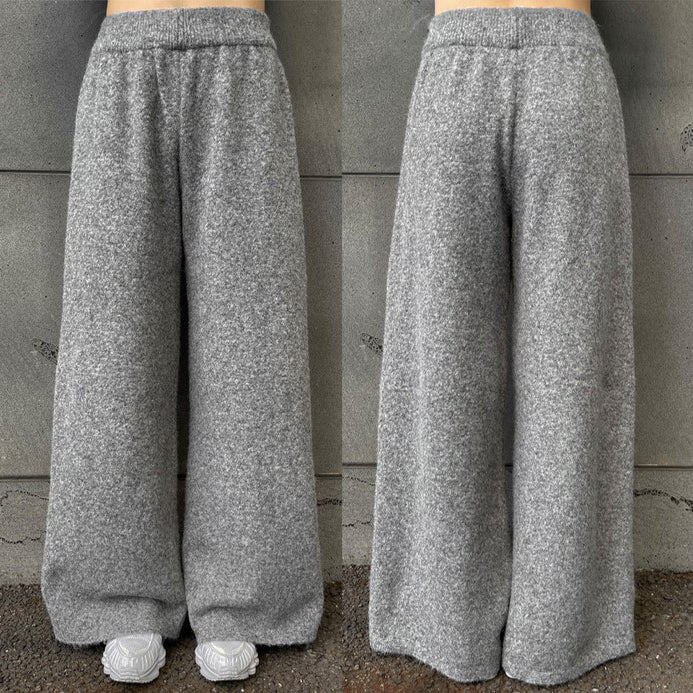 ハーフジッパー ワイドパンツ ウール混 ニット セットアップ