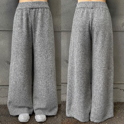 ハーフジッパー ワイドパンツ ウール混 ニット セットアップ