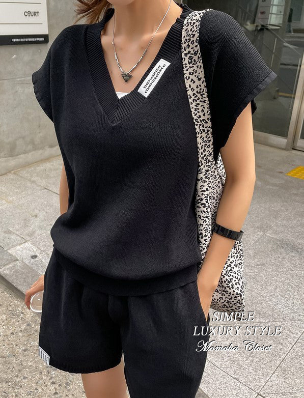 Vライン ロゴ フレンチスリーブ ハーフパンツ セットアップ