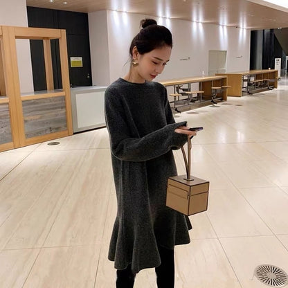 ニット ワンピース 2色 フリル 長袖 韓国 カジュアル