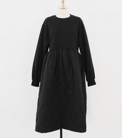 フレンチ スウェット× キルティング 起毛 ワンピース 全2色