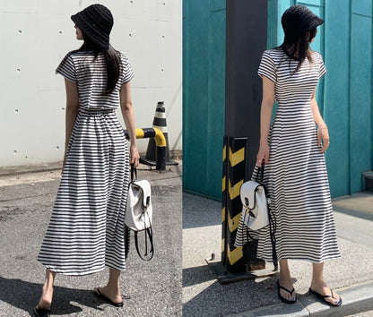 バックスリット スリムタック フレア ワンピース 着丈2タイプ